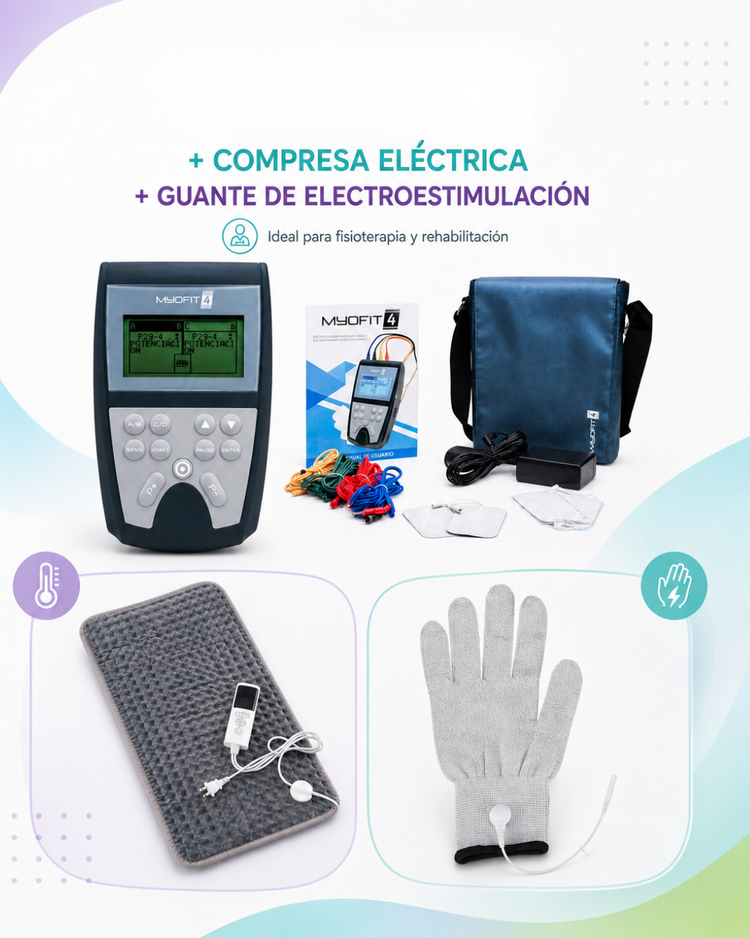 ELECTROESTIMULADOR MYOFIT 4 CON COMPRESA ELECTRICA Y GUANTE DE ELECTROESTIMULACIÓN