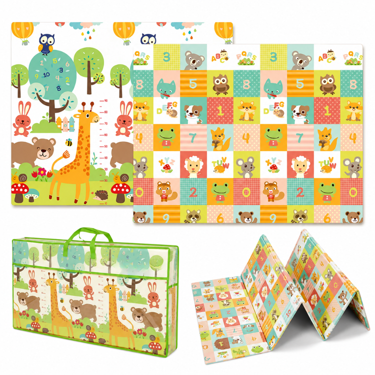 Tapete Infantil Plegable Doble Vista 150 × 200 cm con Relieve Interactivo, Acolchado, No Tóxico y Libre de BPA