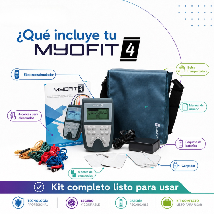 MYOFIT 4 + COMPRESA ELÉCTRICA + GUANTE DE ELECTROESTIMULACIÓN. ELECTROESTIMULADOR CON REGALOS ¡GRATIS!