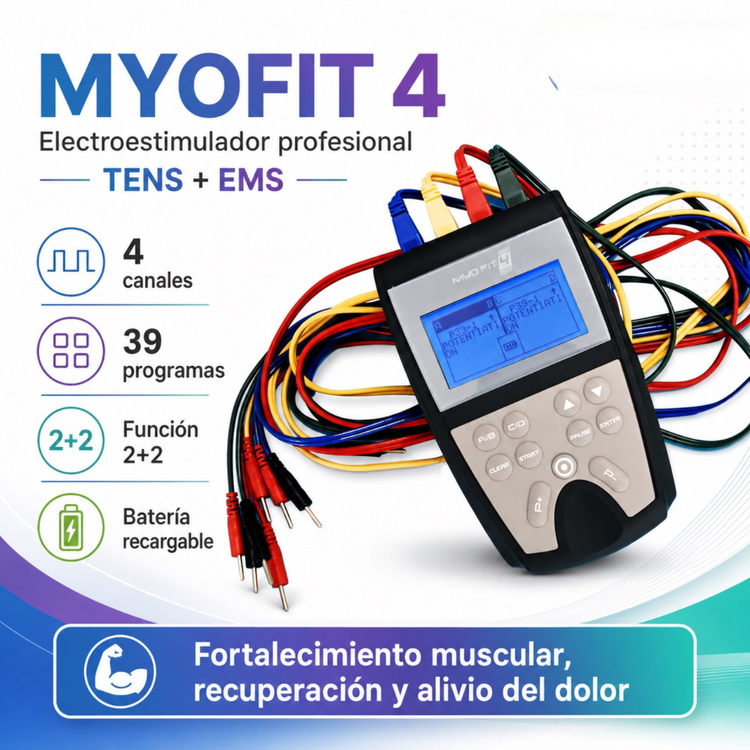 MYOFIT 4 + COMPRESA ELÉCTRICA + GUANTE DE ELECTROESTIMULACIÓN. ELECTROESTIMULADOR CON REGALOS ¡GRATIS!