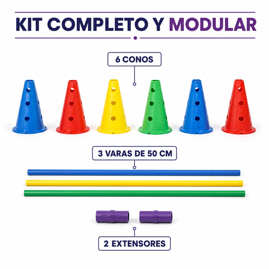 Kit de Conos De Obstáculos Cavaletti con Varas Extensibles para Fisioterapia y Agilidad