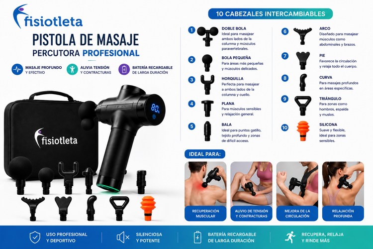 Pistola de Masaje Percutora Profesional Fisiotleta | Recuperación Muscular Profunda