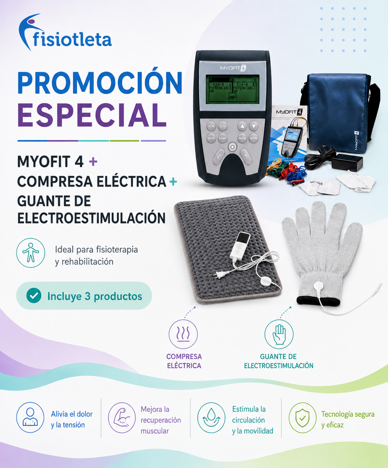 MYOFIT 4 + COMPRESA ELÉCTRICA + GUANTE DE ELECTROESTIMULACIÓN. ELECTROESTIMULADOR CON REGALOS ¡GRATIS!