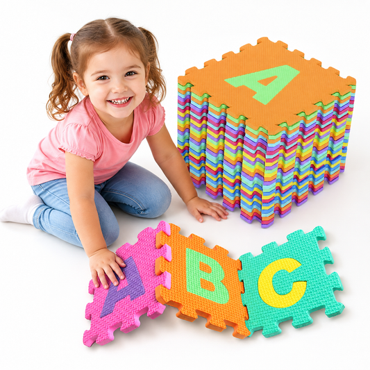 Tapete Infantil Didáctico de Foami EVA con Abecedario  26 Piezas Encastrables de 30 × 30 cm, Antideslizante y Acolchado