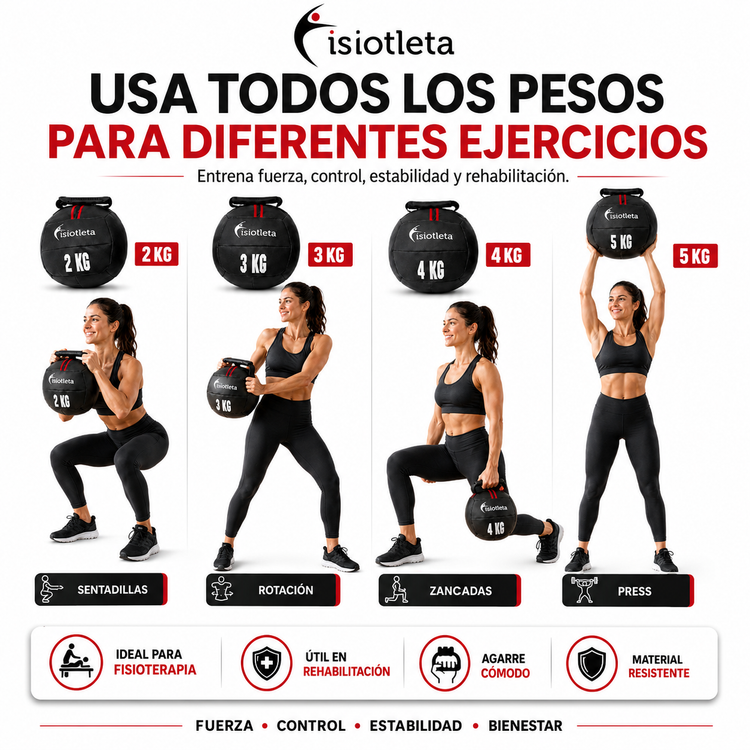 Set de Pelotas Medicinales 2, 3, 4 y 5 kg | Fitball de Peso para Fitness, Rehabilitación y Entrenamiento Funcional