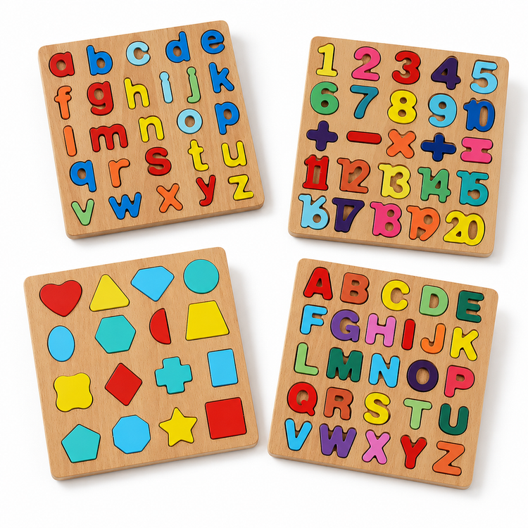 Rompecabezas Educativos de Madera Letras, Números y Figuras