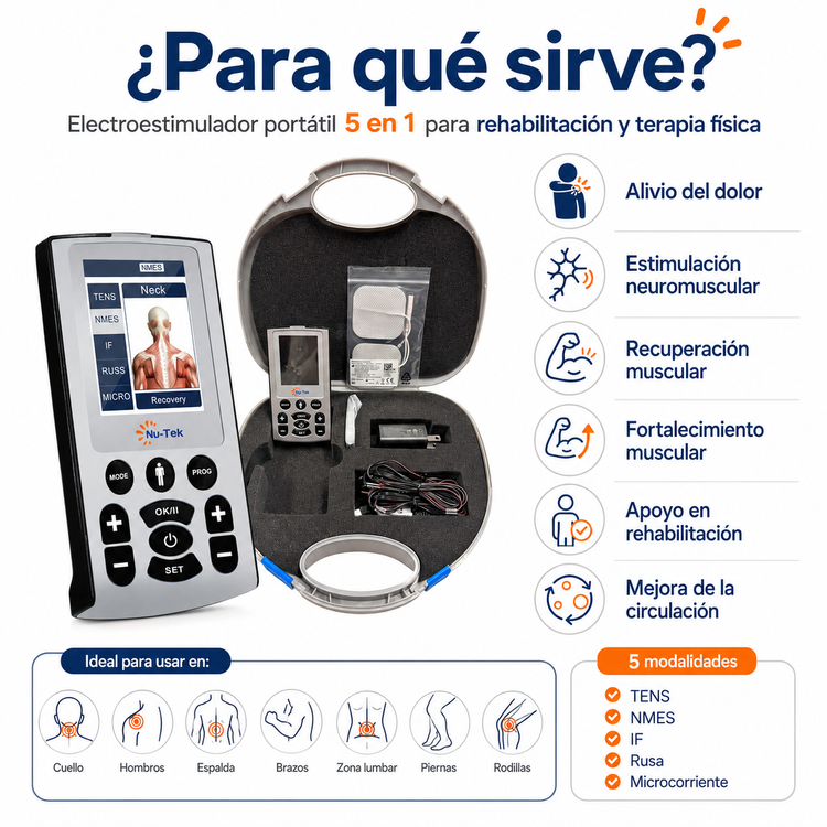 Electroestimulador portátil Super Stim V Pro 5 en 1 NUTEK Premium electroterapia