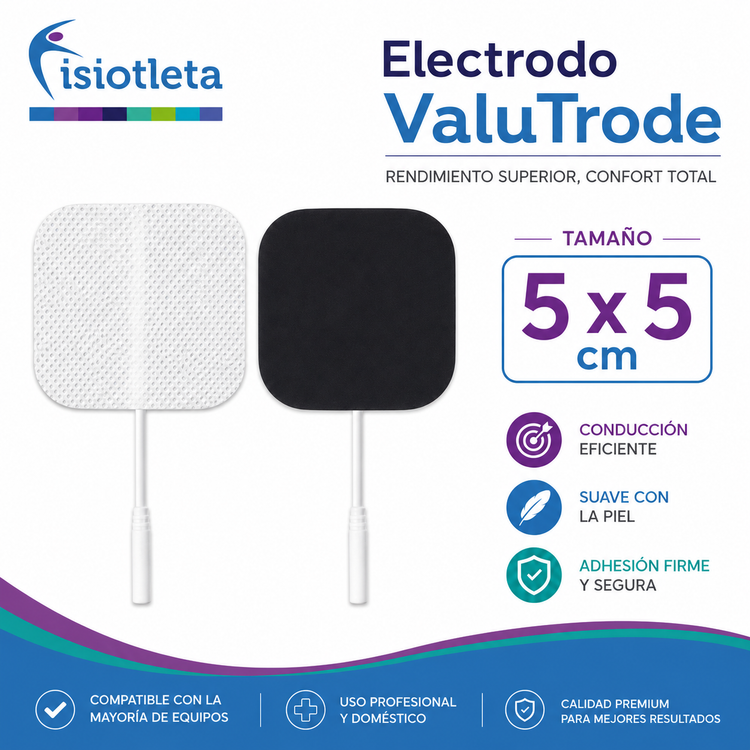 Electrodos ValuTrode Cuadrados 5 × 5 cm para TENS y EMS con Entrada Universal Paquete de 4 Piezas