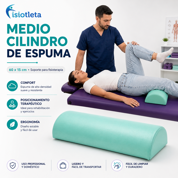 Medio Cilindro de Rehabilitación Fisiotleta 60 cm – Soporte Terapéutico para Fisioterapia Cojín de Apoyo de Cabeza y Piernas