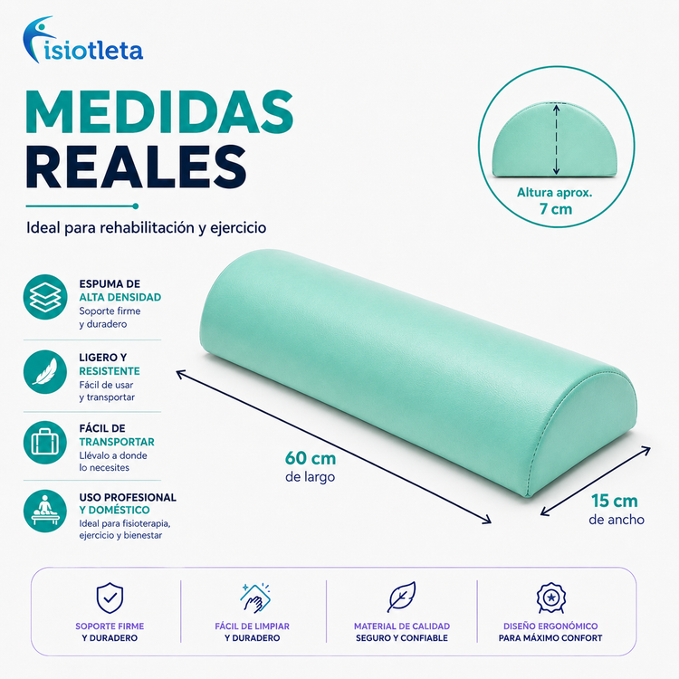 Medio Cilindro de Rehabilitación Fisiotleta 60 cm – Soporte Terapéutico para Fisioterapia Cojín de Apoyo de Cabeza y Piernas