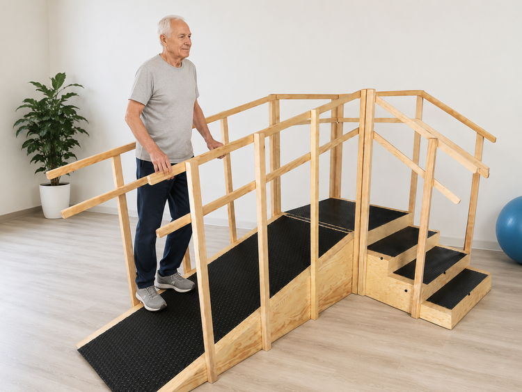 Rampa Terapéutica con Escalones y Pasamanos para Entrenamiento de Marcha