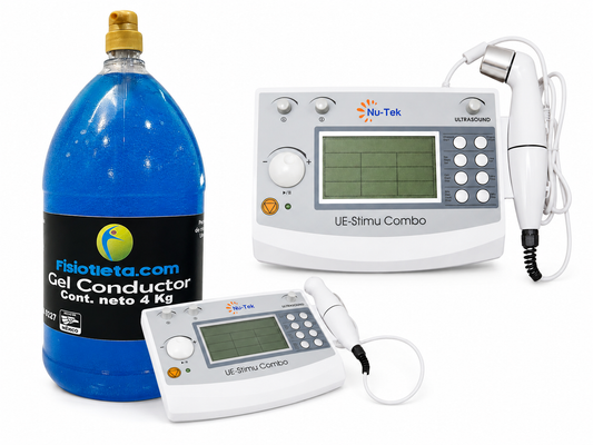 EQUIPO COMBINADO NUTEK DE DOS CANALES DE ELECTROSTIMULACION INDEPENDIENTES + 4 LITROS DE GEL CONDUCTOR DE REGALO