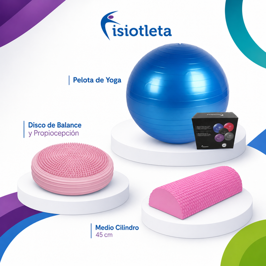 Kit de Propiocepción Fisiotleta Disco de Balance + Pelota Yoga/Pilates + Medio Cilindro tipo tronco de propiocepción 45 cm