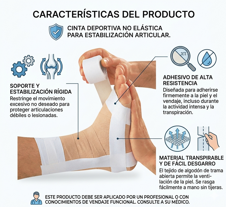 Vendaje Funcional 3.8 cm Rígido Alta Fijación Deportivo y Rehabilitación Color