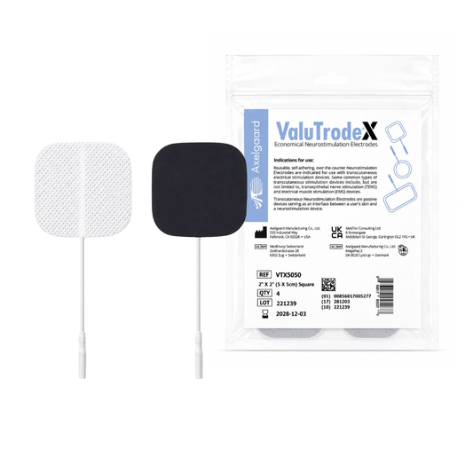 Electrodos ValuTrode Cuadrados 5 × 5 cm para TENS y EMS con Entrada Universal Paquete de 4 Piezas