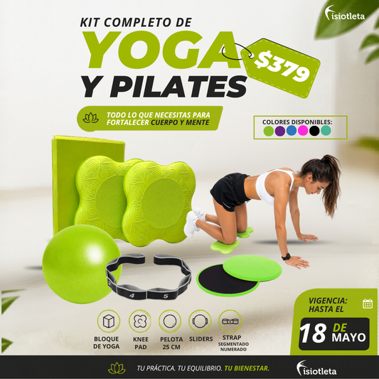 Kit Completo de Yoga y Pilates con Bloque, Pelota 25 cm, Almohadilla de Rodilla y Strap Full body