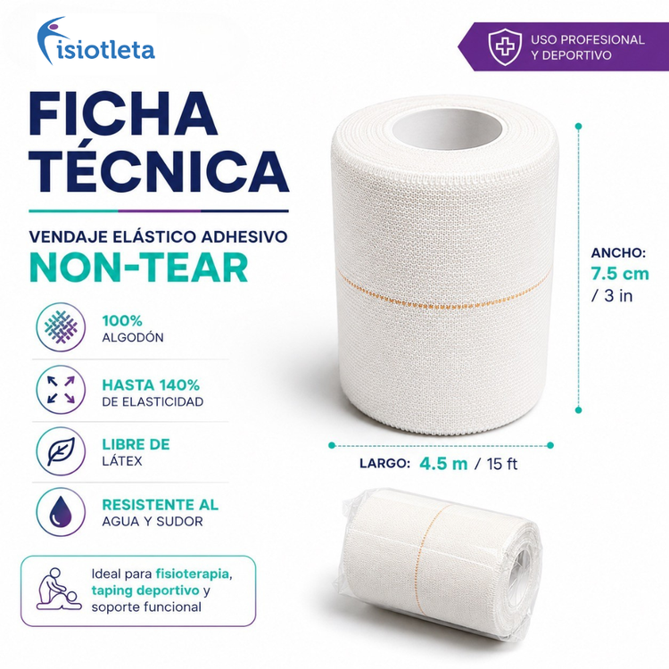 Vendaje Elástico Adhesivo Non-Tear 7.5 cm x 4.5 m | Tape Deportivo de Soporte