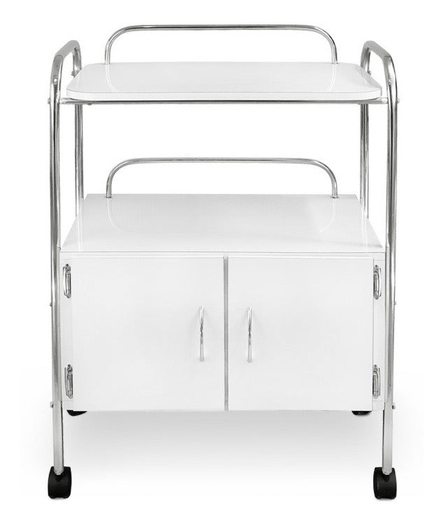 Mesa Auxiliar con Ruedas para Aparatologia 2 entrepaños con puertas protección anticaidas