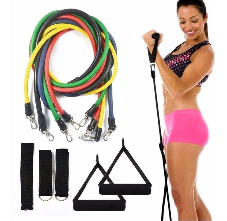 Set 11 accesorios con ligas de resistencia para entrenamiento